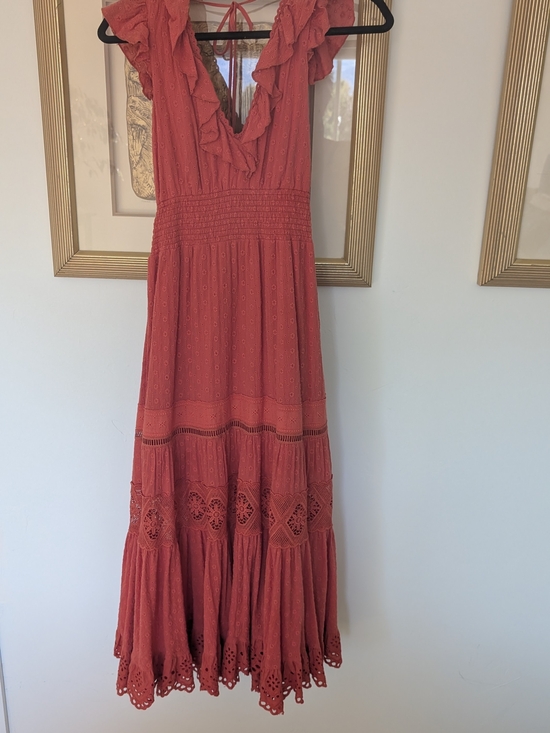 Spell Dresses & Skirts - Spell Coral Ruffled V-Neck Maxi Dress